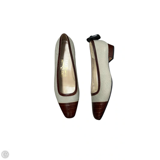Shoes Luxury Designer By Ferragamo In Brown & Tan, Size: 8.5