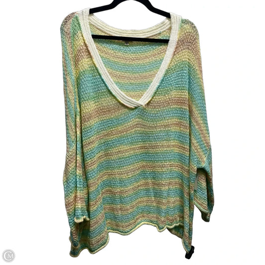 Top 3/4 Sleeve By Pol In Green & Yellow, Size: L
