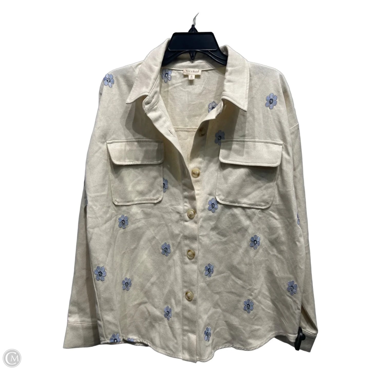 Top Long Sleeve By Hem & Thread In Blue & Cream, Size: M