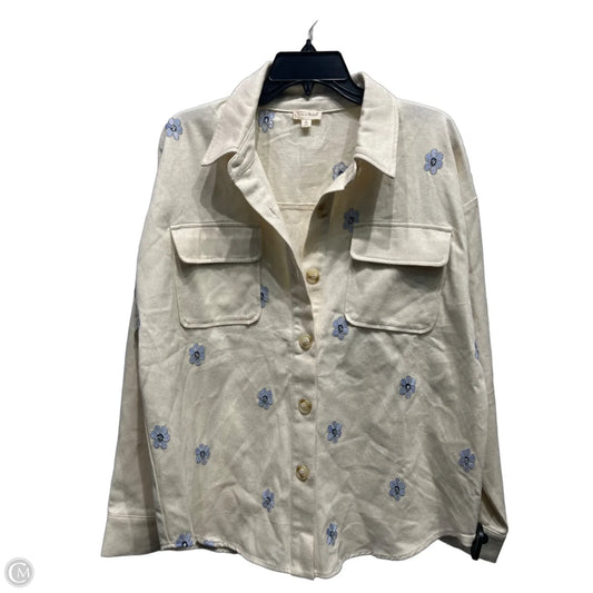 Top Long Sleeve By Hem & Thread In Blue & Cream, Size: M