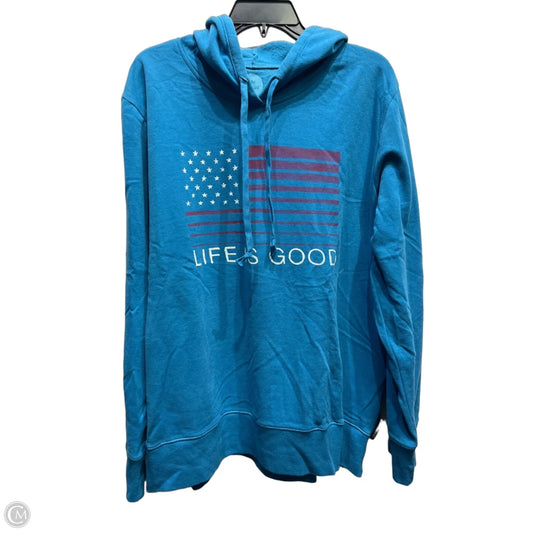 Sweatshirt Hoodie By Life Is Good In Blue & Red, Size: Xl