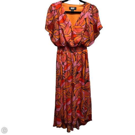 Dress Casual Midi By Dkny In Orange & Pink, Size: M