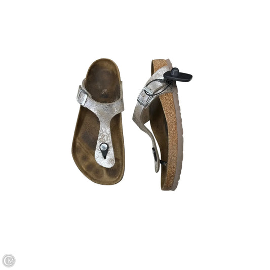 Sandals Flats By Birkenstock In Silver, Size: 7