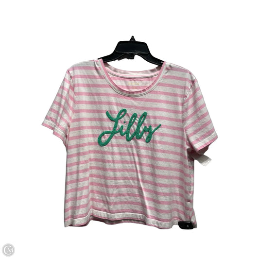 Top Short Sleeve Designer By Lilly Pulitzer In Pink & White, Size: Xl