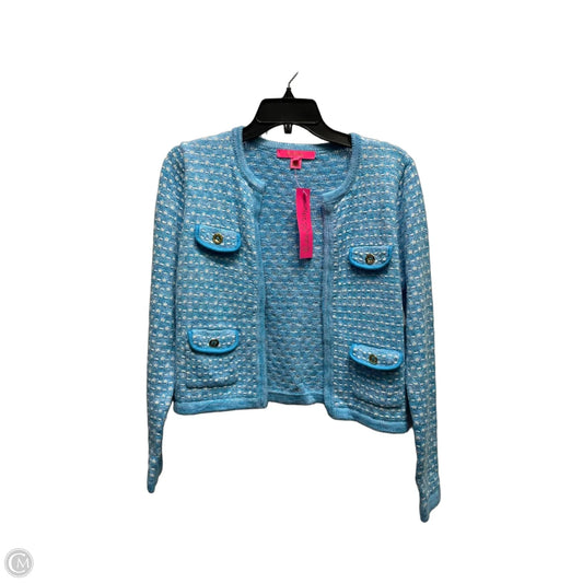 Sweater Cardigan Designer By Lilly Pulitzer In Blue & White, Size: S